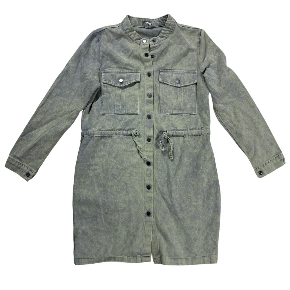 Maison De Color Shirt Dress Medium Blue Acid Wash Long Sleeve Korea Snap Button